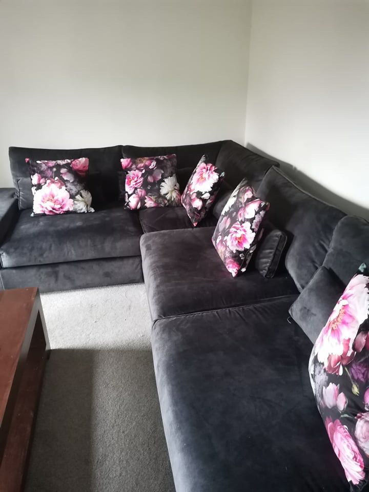 Charcoal corner sofa covers, side view