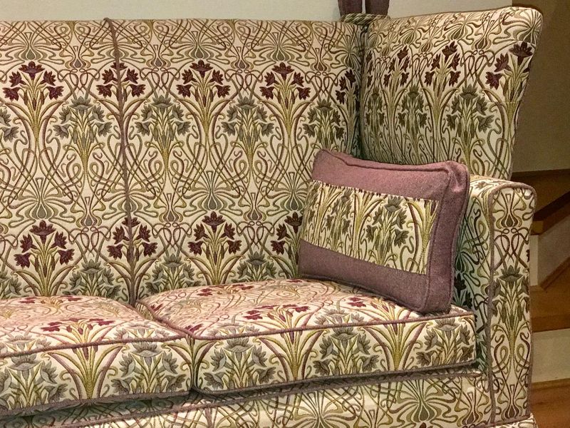 Country house sofa loose cover with a matching scatter cushion