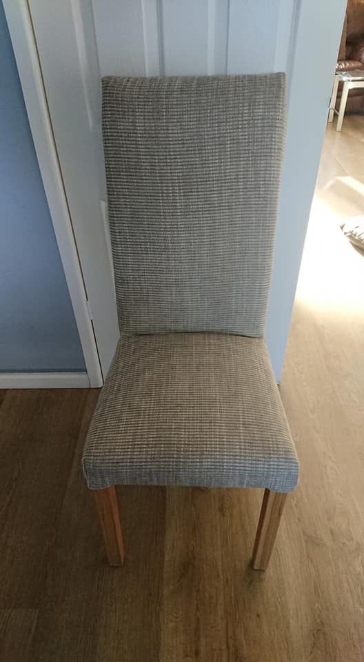 Finished dining chair cover in grey tweed, front view