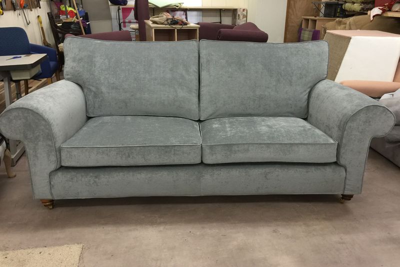 Duresta sofa in its finished grey loose cover