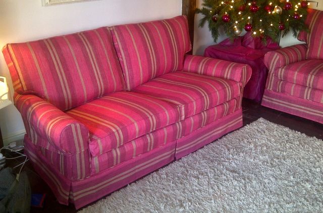 Duresta sofa and chair in pink striped loose covers