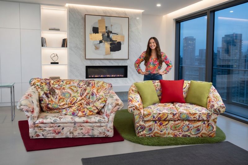 Sofa and loveseat in bold floral made-to-measure covers