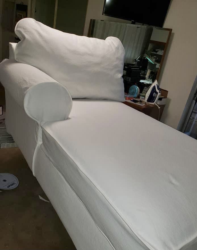 Frances's finished white chaise longue loose cover