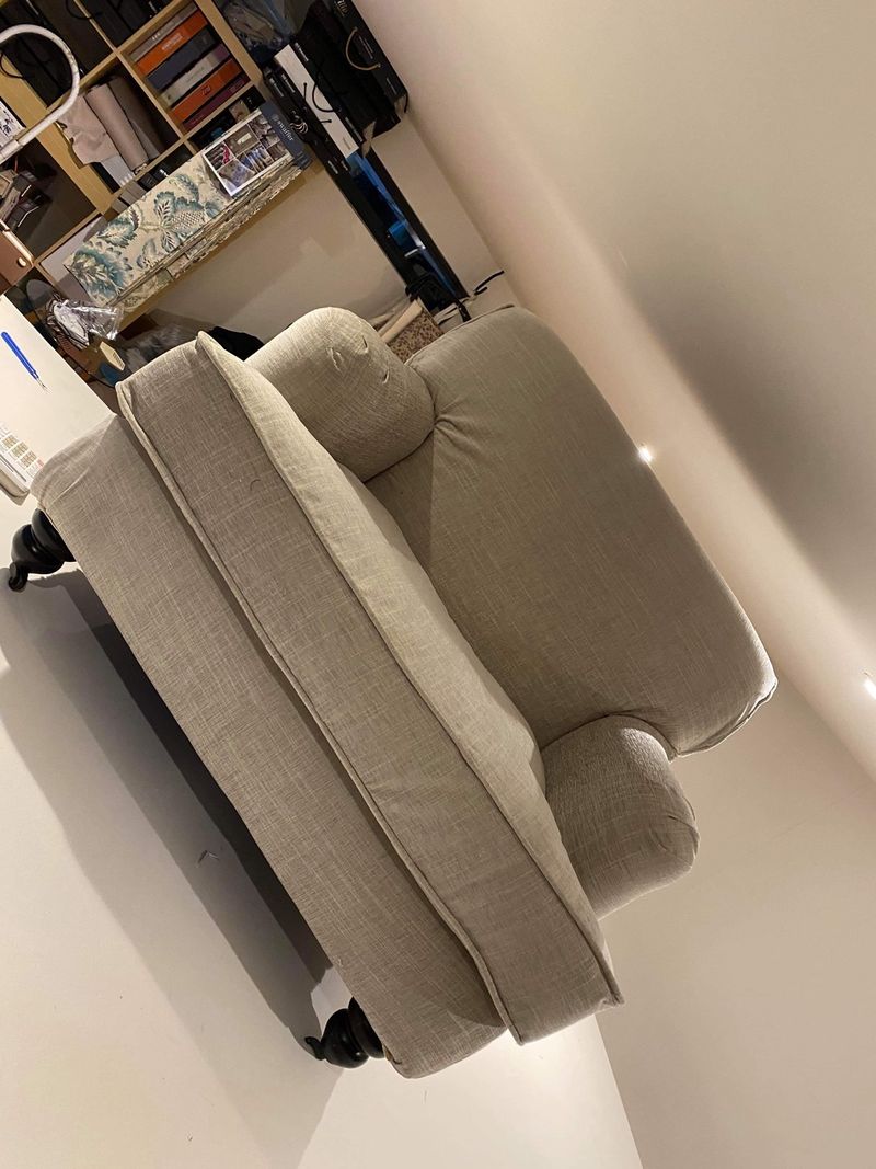 Giselle's armchair loose cover in oatmeal fabric