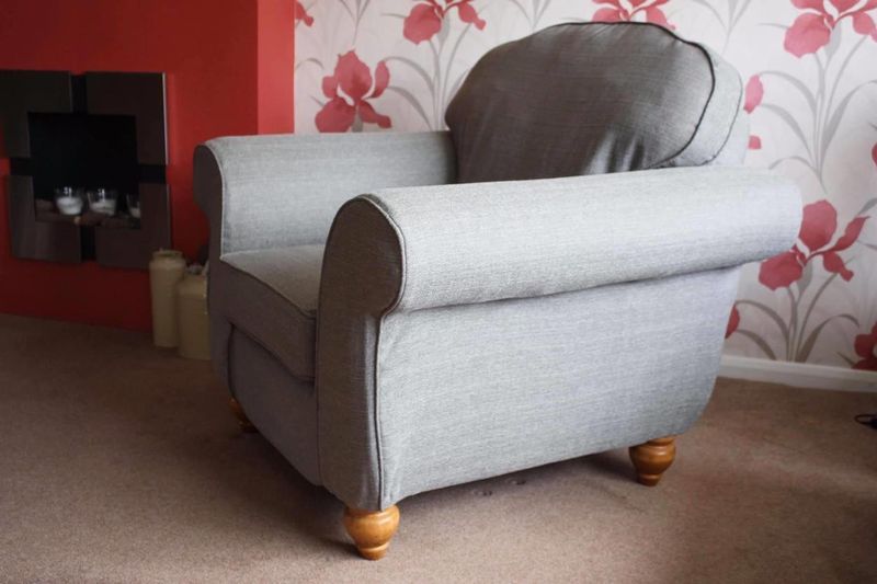 Armchair in a grey loose cover made by Katreena