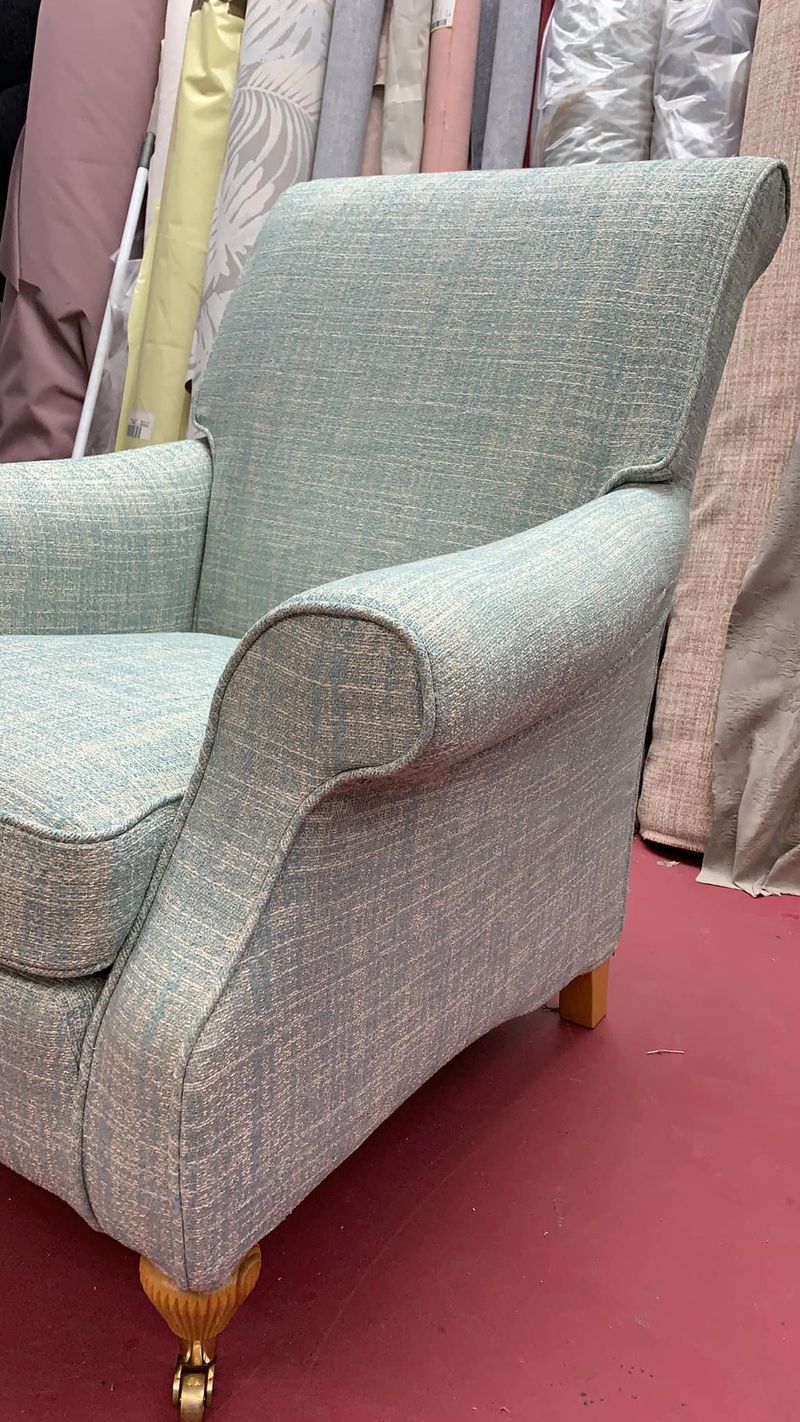 Multiyork armchair in a tailor-made duck-egg loose cover