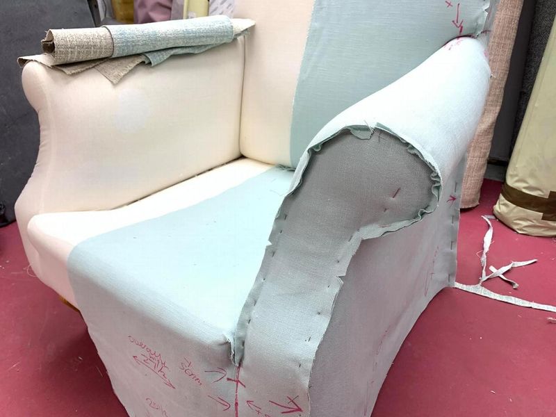 Calico pattern being fitted on a Multiyork chair